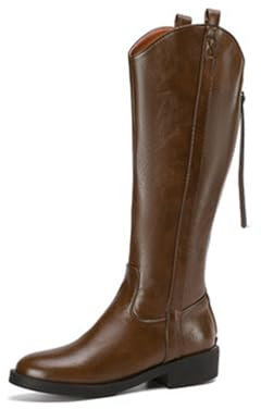 Bottes d'équitation pour femme - Bottes d'équitation larges - Bottes de cowboy en cuir synthétique - Bottes western - Bottes d'hiver - Bottes de travail - Bottes plates - Tailles 34 à 39, marron, 34