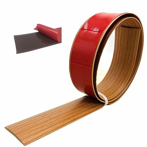 Barre de Seuil Bande de Transition en Grain de Bois, Bandes de Séparation Plates Autocollantes pour Sol Salle de Bain/Cuisine/Intérieur, Barre de Seuil sans Couture en PVC de 4cm de Large(Style 1,