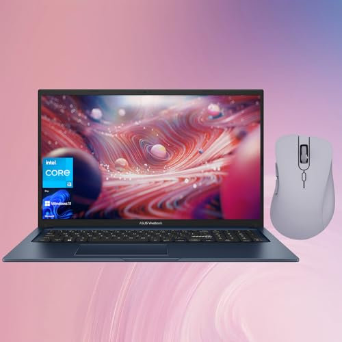 ASUS Vivobook 17.3'' FHD Business Laptop, 12th Gen Intel Core i3-1215U, 8GB RAM, 256GB SSD, HDMI, Webcam, Wi-Fi, Windows 11 Pro, Blue, Bundle with Thunderobot ML101 Purple Wireless Mouse
