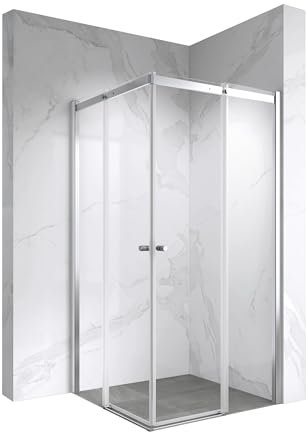 Moments of Glass Duschkabine Kaylee mit Schiebetüren 120x120 cm Höhe 195 cm – Eckduschkabine aus 6 mm durchsichtiges Nano ESG-Sicherheitsglas, hochwertiges Rollsystem, beidseitig montierbar