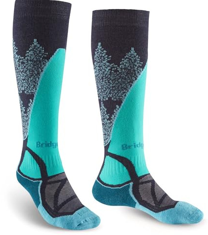 Bridgedale Ski Midweight Merino Performance Sock - Women's, Dark Denim/Aqua, M, Dark Denim/Aqua, M