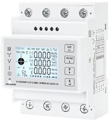 WESLNN Three Phase Smart Modbus RS485 Multi-Function Din Rail Energy Meter 45~65Hz Class 1 999999.99Kwh Monitoring power consumption