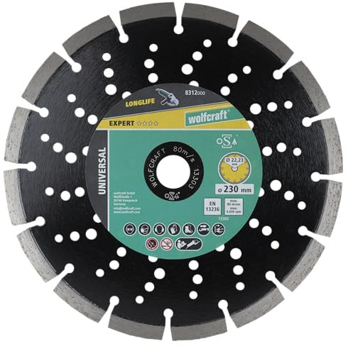 wolfcraft Diamant-Trennscheibe PRO LASER UNIVERSAL I 8312000 I Universell einsetzbar – ideal für armierten Beton I Ø 230mm I 10mm