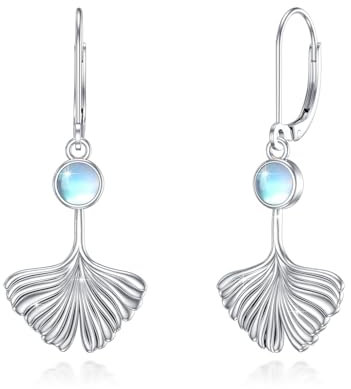 ABIGY Ginkgo Mondstein Ohrringe 925 Sterling Silber Ginkgo Blatt Ohrringe Blatt Schmuck Mondstein Schmuck Ohrstecker für Damen