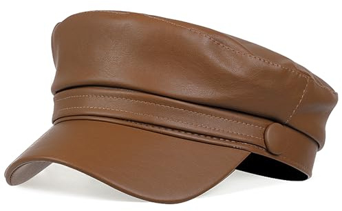 MESU Damen PU Leder Newsboy Hut Beilei Hut Braun