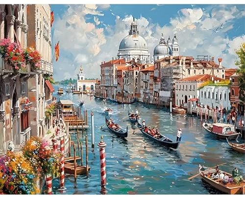 SHEGZHUC 50x40cm Eckige Steine Diamond Painting Stadt Venedig Italien Diamond Painting Boot Diamond Painting Landschaft Mosaik Diamant Malerei Kunst Stickerei Kreuzstich Bilder Geschenk Wanddekoration