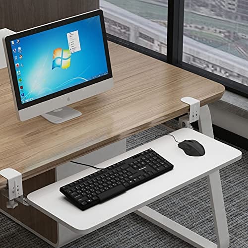 Large Keyboard Tray Under Desk with Extra Sturdy C Clamp Slide Out Platform Computer Drawer for Typing Easy Install & Small Size Keyboard Shelf for Office or Home