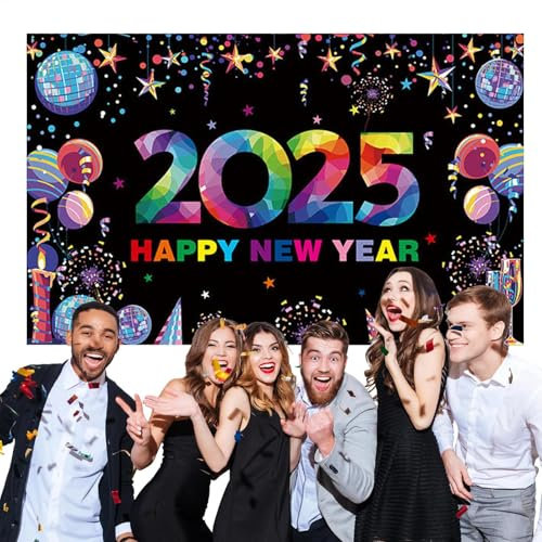 Setauoo Silvester-Hintergrund, Happy New Year Banner Dekorationen, buntes Party-Thema, 178 x 109 cm, NYE Banner, Party-Dekorationen, Hintergrund