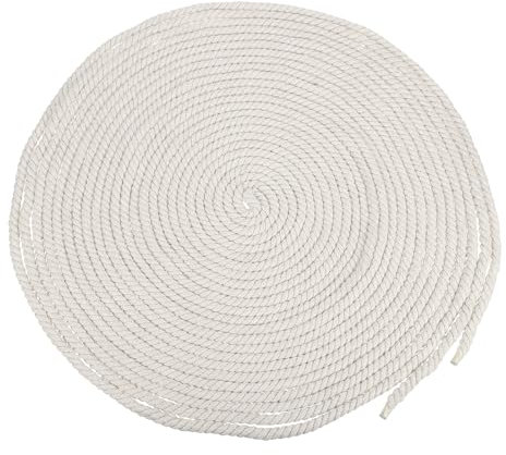 sourcing map 8mm x 66 Feet White Cotton Rope,3 Strand Clothes Line Outdoors,Twisted Braided Thick Macrame Cord for DIY Wall Hanging Plant Hanger Knotting Clothesline