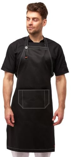 strongAnt Profi Schürze freeNeck mit 2 Vordertaschen für Damen & Herren Kellnerschürze Grillschürze – wasserabweisend - Schwarz Naht Weiß