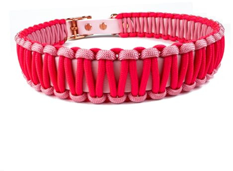 Hundehalsband Lori Tierluxe - Handgemacht, Paracord, Biothane (Rosa, XXXL Halsumfang 50-57 cm)