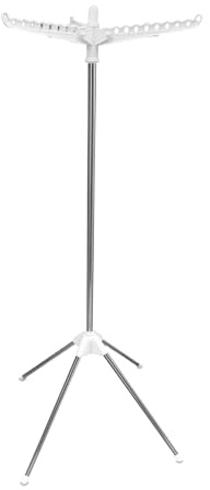 Relaxdays folding laundry rack, for 27 hangers, collapsible, 15 kg capacity, drying rack, HxD: 143x56 cm, white/silver