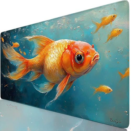 Orange Farbe Gaming Mauspad XXL 520x250x3mm Schreibtischunterlage Groß Wasserdicht rutschfeste Fisch Mousepad Verbessert Präzision und Geschwindigkeit, Mouse Pad Für Office, Tastatur und Maus Y8-924