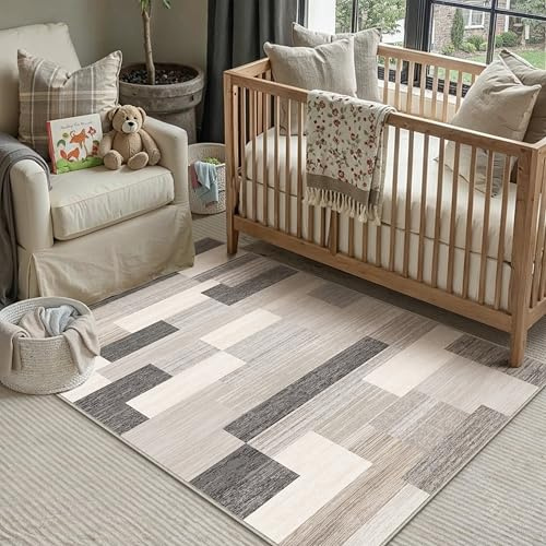 PureCozy Teppich 120x170cm Beige Waschbar Moderne | Moderner Teppiche,Waschbar,Rutschfest,Weich,Kurzflor,für Wohnzimmer,Schlafzimmer,Esszimmer,Büro