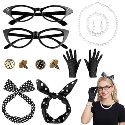 Raveparty Rockabilly Accessoires Damen, 12 Stück 50er Jahre Accessoires Damen, Rockabilly Kleider Karneval Zubehör