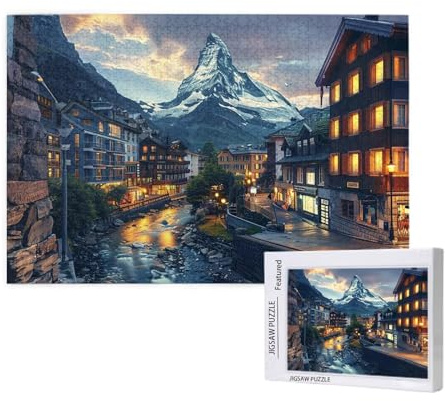 Puzzle 6000 Teile Winter Holzpuzzle Erwachsene mit Geschenkbox als Geschenke für Frauen,Panorama Puzzle Kleinstadt Klassische Jigsaw Puzzles,Geschicklichkeitsspiel für Familie,105x180 cm,p204t