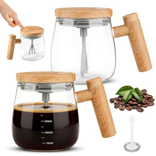 RANJIMA Selbstrührender Becher 2er Set 400ml, USB-Aufladbarer Elektrischer Rührbecher mit Rührstab für Kaffee, Milchshake, Kakao, Matcha, Proteinshake für Zuhause, Büro & unterwegs