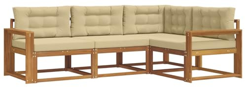 vidaXL Outdoor-Sofagarnitur mit Kissen 4 pcs Natur und Beige, Garten Modular Outdoor Sofa, Langlebiges Sektionales Set, Bequeme Patio-Sitzgelegenheiten, Moderner Akazienholz-Lounge