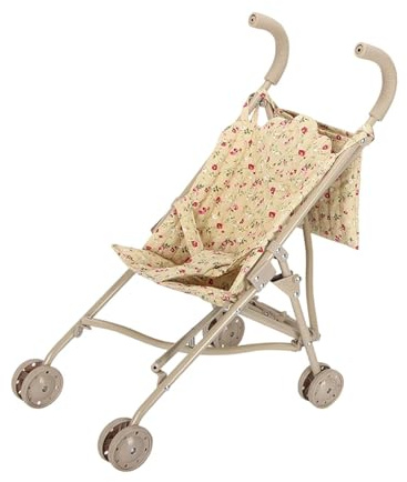 MotiveTech Puppenwagen mit drehbaren Rädern, stilvolles Blumenmuster, leicht zusammenklappbar, ideal für Heimpartys und Rollenspiele ab 3 Jahren