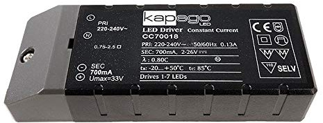 KapegoLED Netzgerät, CC70018, stromkonstant, 220-240 V AC/50-60 Hz, 2-26 V DC, 700 mA, 18,00 W 180514