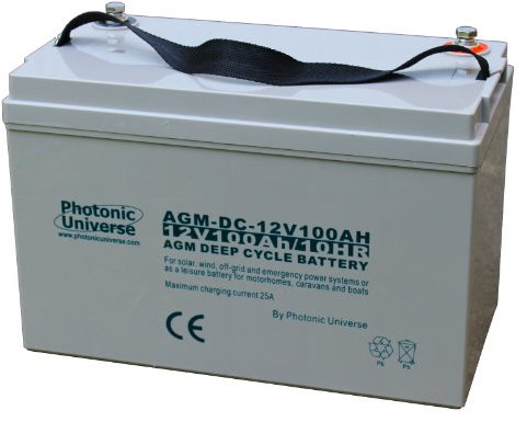 100Ah 12V Photonic Universe deep cycle AGM battery for a motorhome, caravan, campervan, boat (leisure battery), solar, wind UPS or back up/off-grid power systems