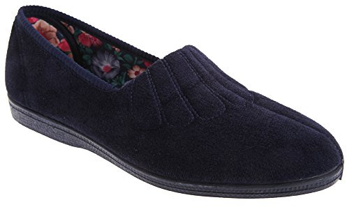 Sleepers Womens/Ladies Fan Stitch Wide Fitting Slippers (9 UK) (Navy Blue)