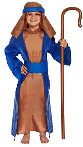 HENBRANDT Children’s Blue and Brown Shepherd Costume Xmas Joseph Costume Nativity Play Pantomime Fancy Dress Outfit for Kids Size Small Ages 4-6 Christmas Fancy Dress for Boys