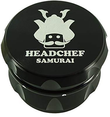 Headchef Samurai Metal Herb Grinder with Sifter Scraper – 4 Piece Grinder, 55mm (Black)