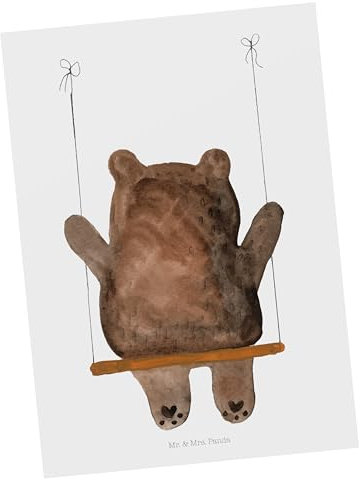 Mr. & Mrs. Panda Postkarte Bär Schaukel - Geschenk, Verlust Trauer Trauergeschenk Traurig Trösten Trost Liebeskummer Liebe Verliebt, Teddy, Grußkarte, Postkarten, Ansichtskarte, bildkarte