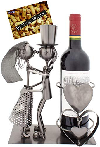 BRUBAKER - Porte-Bouteille de vin - Couple marié/Mariage - Sculpture en Métal - Carte de voeux INCL. - Idée Cadeau Originale