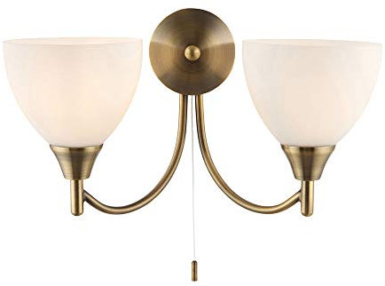 Antique Brass Twin E14 Dimmable Pull Cord Switch Wall Light Uplighter
