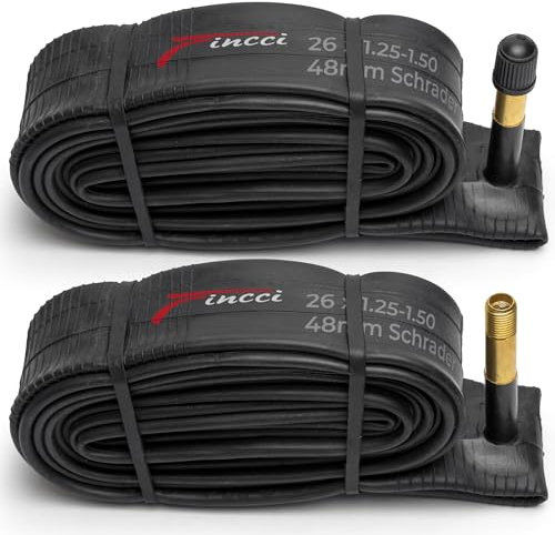 Fincci Paar 26 x 1,25 1,50 Zoll 48mm Autoventil Schläuche Fahrradschlauch für Mountainbike MTB Rennrad Hybrid Fahrrad (2er Pack)