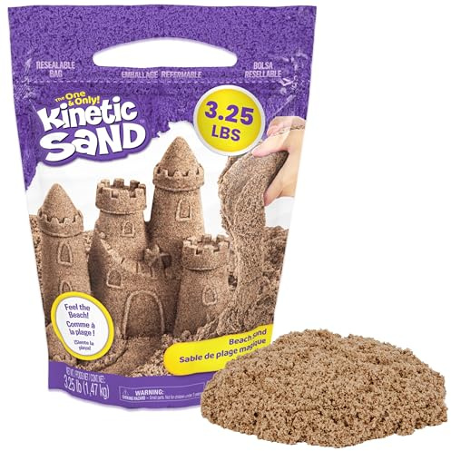 Kinetic Sand, 3.25lbs Beach Play Sand, Amazon Exclusive, Moldable Sensory Toys for Kids, Resealable Bag (Packaging May Vary), for Ages 3 and up
