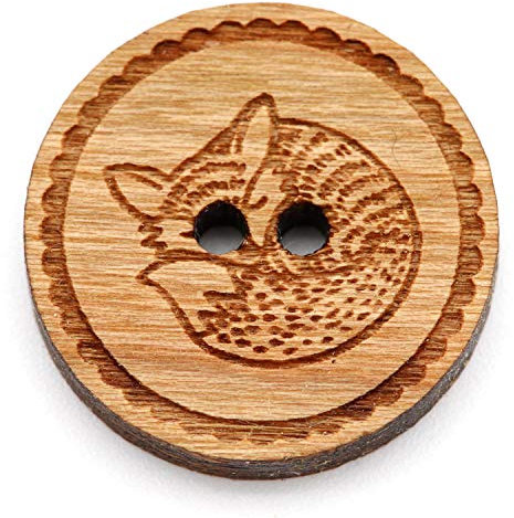 NaturSchatulle Holzknöpfe Gravur Motiv Fuchs 12-30mm I 25 Stück Kirsche 2 Loch Knöpfe Holz DIY Basteln Nähen Schmuckherstellung Annähen Rund 25mm