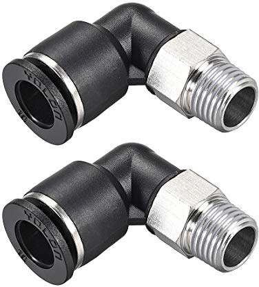 sourcing map Connexion à Pression Tube 10mm Tube OD x 1/4 NPT Filetage 2Pcs | Raccord Mâle Coude, Pneumatique Air Pousser Verrouillage Raccord