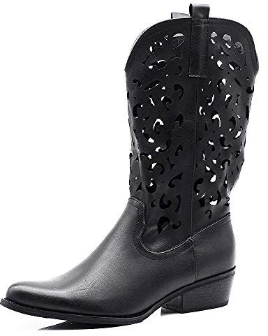 IF Fashion Cowboy Western Scarpe da Donna Stivali Stivaletti Punta Camperos Texani Etnici 629 Nero N.37