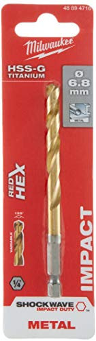 Milwaukee Shockwave Metal Drill Bit HSS-G Red Hex Titanium 1/4 Inch 6.8 x 108 mm