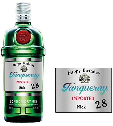 Personalised Tanqueray Gin Bottle Label for Birthday Christmas Xmas Any Occasion