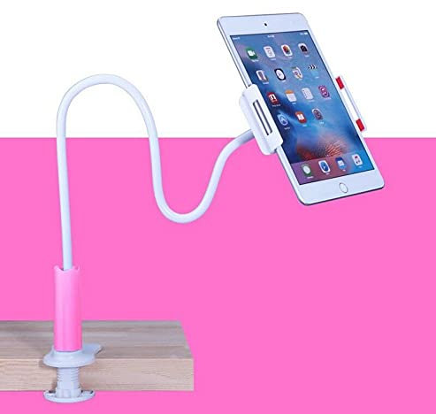 Flexibler Ständer mit langen Armen für 4 Mobiltelefone, Tablets, iPad, Desktop-Bett, Pink
