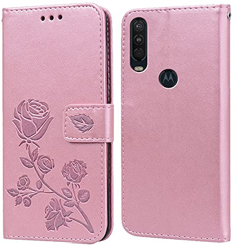 Phone Case for Motorola Moto One Action/One Vision with Kickstand,Card Slots,Silicone Bumper,Shockproof,Flip Wallet Leather Protective Cover for Moto One Action/One Vision(6.3'')