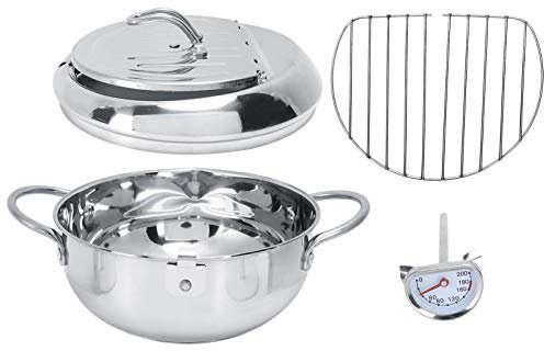 Alvinlite Friggitrice Friggitrice da Cucina in Acciaio Inossidabile con Coperchio del termometro Accessorio per la Cottura per Patatine Fritte Bistecca di Pollo Gamberetti Calamari(2.2L)