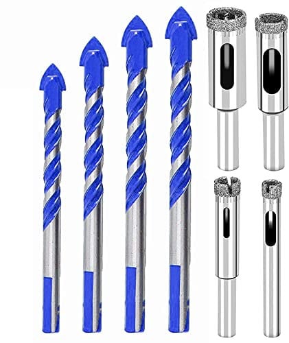 8 PCS Punte da Trapano Professionali per Gres Porcellanato in Ceramica, Calcestruzzo, Muro di Mattoni, Vetro, Specchi, Muratura in Plastica e Legno (6mm 6mm 8mm 10mm 12mm)