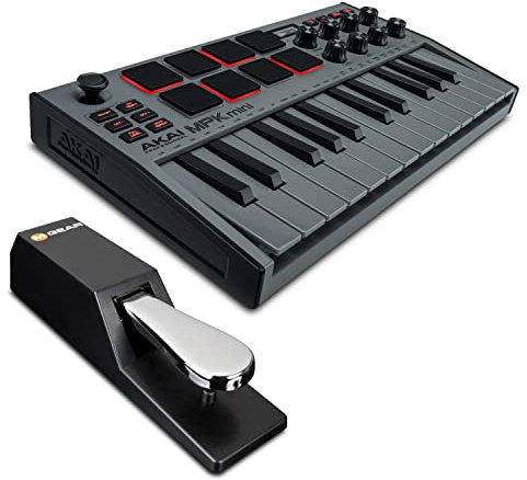 AKAI Professional MPK Mini MK3 – USB MIDI Keyboard Controller, Grau & M-Audio SP-2 - Universal Sustain Pedal mit Piano Style Action, für MIDI-Keyboards, digitale Klaviere, elektronische Keyboards