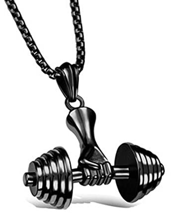 BJH Hantel Herren Halskette mit Anhänger für Schmuck Geschenk (Schwarz)