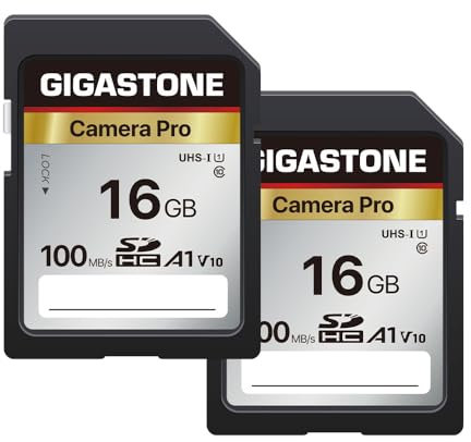 GIGASTONE 16GB 2er-Pack SDHC Speicherkarte, Kamera Pro, bis zu 100 MB/s, für Digitalkameras Canon Sony Olympus, A1 V10 UHS-I U1 Klasse 10 Full HD Video