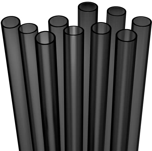 Fiesta First 10 EXTRA WIDE Long Reusable Hard Black Plastic Drinking Straws + Sturdy Cleaning Brush - Fat for Boba, Bubble Tea, Large Thick Smoothies - Dishwasher Safe BPA Free