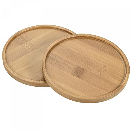 sourcing map Platillos para Maceta 2uds, Plato Planta de 14,5cm Diámetro Exterior, Bandeja de Goteo de bambú Redonda de Flores para Interiores