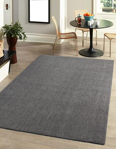 DomDeco Waschbarer Teppich Feel – Super Weich & Pflegeleicht | 11 mm Kurzflor, Individuell Zuschneidbar | Moderner Teppich für Wohnzimmer, Schlafzimmer, Kinderzimmer | 120 x 170 cm | Dunkelgrau