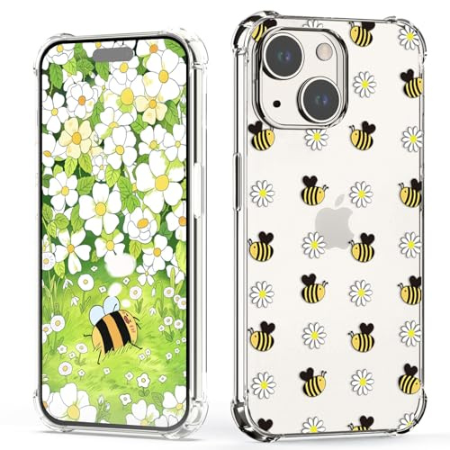 XIMIZU for iPhone 14 Case,Soft TPU Phone Cases with Cute Bee & Flower Design Anti-Yellowing Shockproof Anti-Scratch Protective Cover Case for iPhone 14 6.1 inch