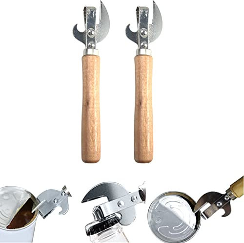 brelatas,Material de Hierro Manual removedor de latas,con Mango de Madera,15,4cm,Herramienta Universal de Cocina de Picnic,abridor de latas,Mango de Madera portátil Resistente para el hogar(2 Piezas)